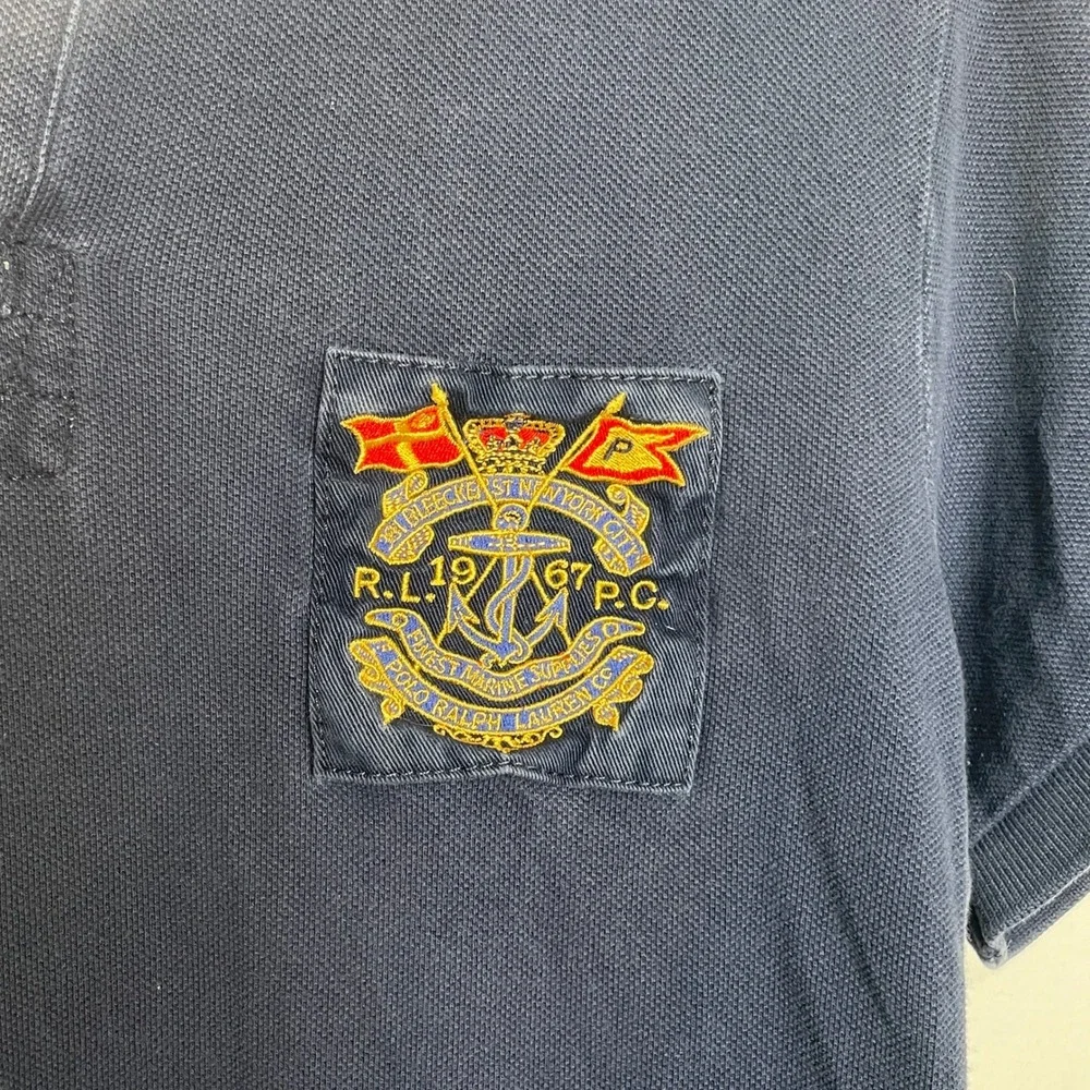 Polo Ralph Lauren Mens Custom Fit Navy Blue Nautical Crest Polo Shirt Small
